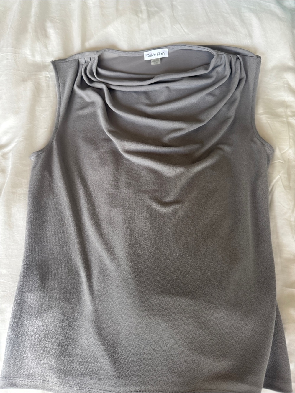 Calvin Klein Sleeveless Draped Neck Gray Tank Top